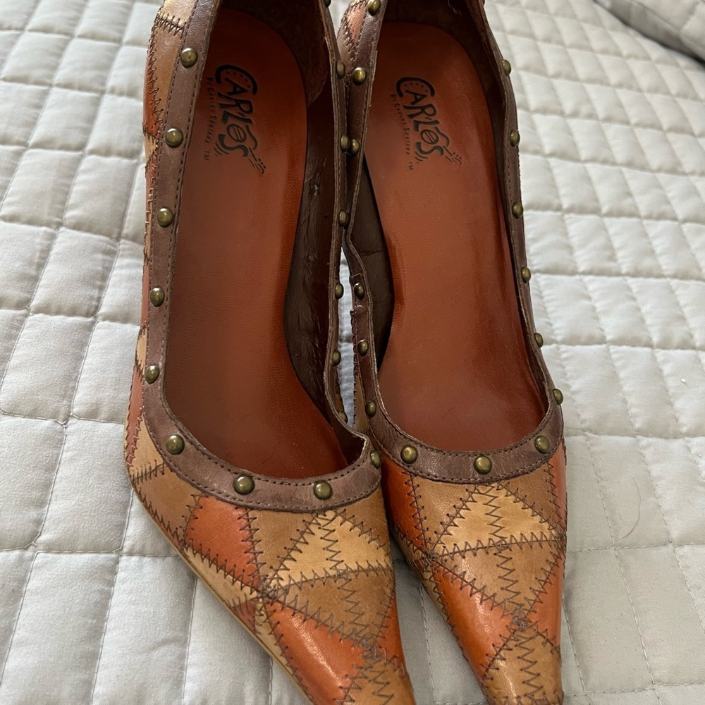 Carlos Santana “Puzzled” Studded Patchwork Pointed Toe Heels